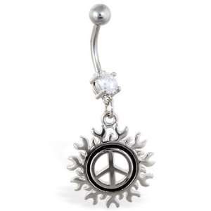  Navel ring with dangling tribal sun peace sign Jewelry