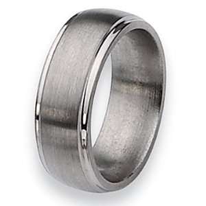 Chisel Ridged Edge Satin and Polished Titanium Ring (8.0 mm)   Size 12 