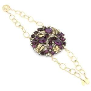 Nola Singer Priscilla Round Filigree Purple and Clear Brooch Chain 