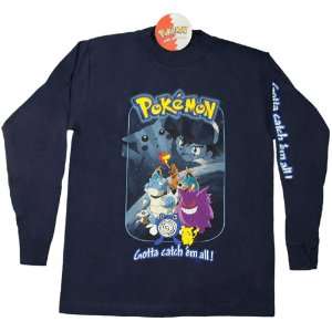 Youth Size Navy Blue Pokemon L/S Shirt with Ash, Pikachu, Charizard 