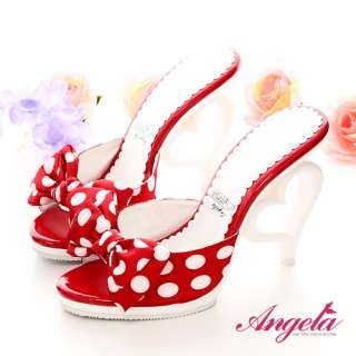 S21R Women Lolita Bowknot Heart Heel Mules Shoe au4 35  