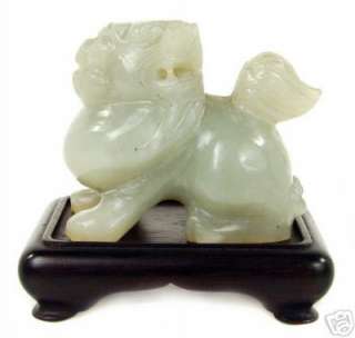 Antique Chinese Jade Foo Lion Figurine with Stand  