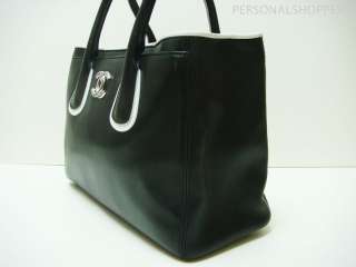 LOVELY CHANEL EXECUTIVE / CERF 2 TONE BLACK LEATHER TOTE BAG  