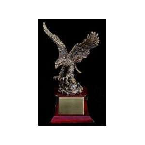  9 Eagle Trophy, Rosewood Base and Gold Plate. tarnish 