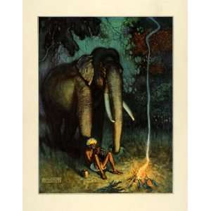 1930 Print Herman Rountree India Elephant Flute Fire 