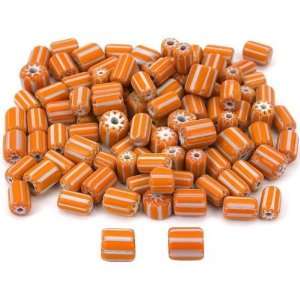  Orange & White Chevron Glass Beads Beading Approx 100 