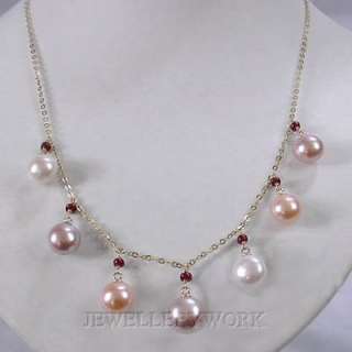 17.5 AA 10mm Pearl & Ruby Solid 18K Gold Necklace  