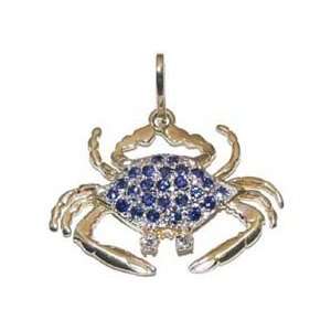   Mar 14K Gold Blue Crab Sapp Back Nautical Pendant