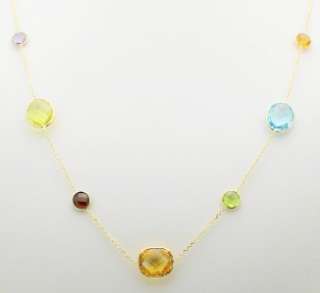 14K Yellow Gold Checkerboard Gemstones Necklace 20 New  