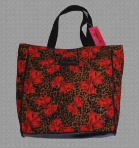 Large Betsey Johnson Leopard Cheetah Print & Red Bows Soft Tote Carry 