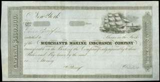 Scarce Stock Certificate, Merchants Marine Insurance Co  