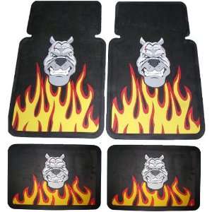 4PC Mad Dog with Flames Rubber Front Floor Mats & Rear Mats Combo Kit