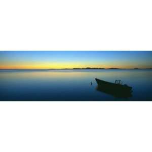  Silhouetted Boat Moored in Chukchi Sea at Sunset, Distant 