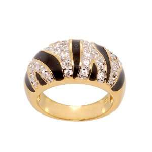   Zirconia and Black Epoxy Two Tone Modified Dome Fashion Ring Size 7