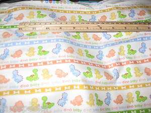 yd Baby Dino Fabric blue green yellow Coral stripe  