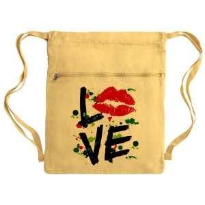   Bag Sack Pack Yellow LOVE Lips   Peace Symbol 