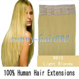 16 Long Remy Tape skin human hair extensions #613 Light blonde,30g 