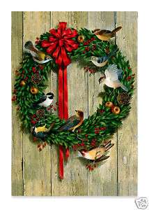 CHRISTMAS WREATH WITH BIRDS FLAG WITH JEWEL ACCENTS  