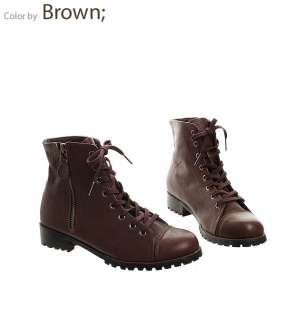 Womens sheepskin Lace Up side zipper Ankle Combat boots  