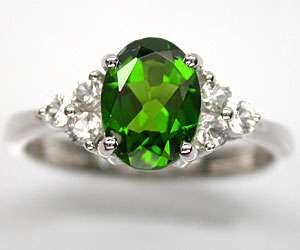 79 CT NATURAL RARE AAA CHROME DIOPSIDE & WHITE SAPPHIRE RING  