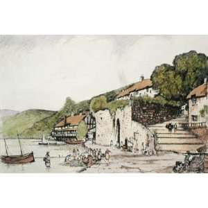  Clovelly Etching , Topographical Engraving Intaglio 