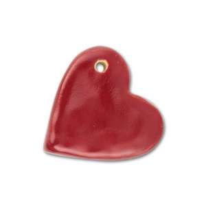  Stoneware Large Red Heart Pendant Offset Hole Left