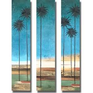  Thin Palms Coastal Colors Canvas Art Set of 3 by Patricia 