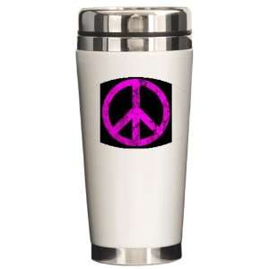    Ceramic Travel Drink Mug Peace Symbol Grunge PinkL 
