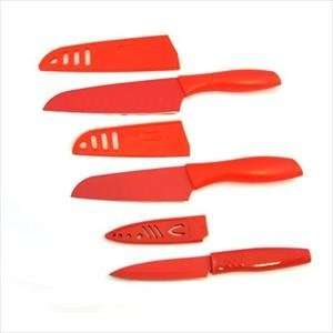   Quality Santoku Set with Parer (Red) By Silvermark