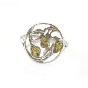  Green Amber & Sterling Silver Vine Ring   Size 8.5 Amber 