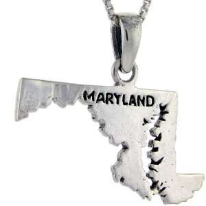 925 Sterling Silver Maryland State Map Pendant (w/ 18 Silver Chain 