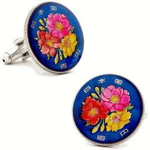  Painted Japanese Cherry Blossom Coin Cufflinks Everything 