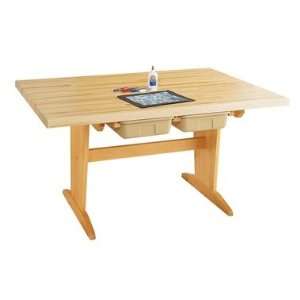 Maple Wood Elementary Art/Planning Table with 4 Tote Trays and Plastic 