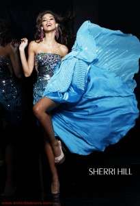 Sherri Hill 8439 Sparkling Chiffon High Low Dress 0,2,4,6,8,16  