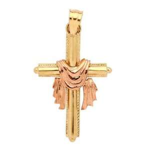  14kt Gold Two Tone Cross With Shroud Pendant Jewelry