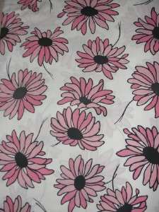Vtg Twin Flat Sheet Fabric Pink Brown Daisy Flower MOD  