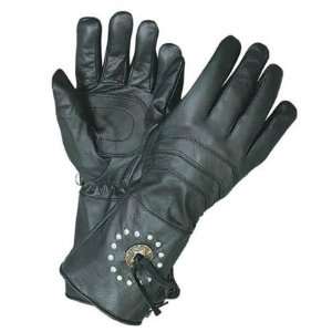  Leather Gauntlet Gloves with Conch Studs Zipper Black Sz 