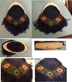 Colbalt beads and floral Beaded Purse  