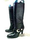 Vintage CAPEZIO Black Leather High Heel Boots w/ SILVER Buckles, 6.5