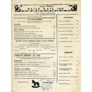  Water Gate Inn Menu & Wine List Washington DC 1948 