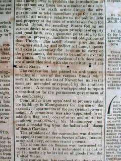 1861 Civil War newspaper CONFEDERATE STATES Government FORMED 
