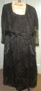 Sensational Edwardian Antique French Lace Black Mourning Dress  