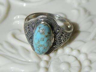 VTG Sterling Clark & Coombs Edwardian Turquoise ring size 9  