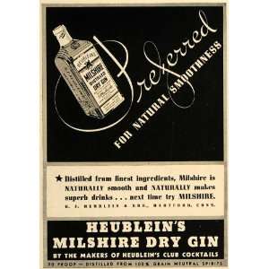 1937 Ad Heubleins Milshire Dry Gin Club Cocktail Spirit   Original 