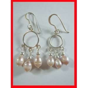  Pearl Hoop Earrings Sterling Silver #1421 Arts, Crafts & Sewing
