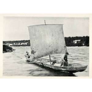 1903 Print Tar Boat Finland Square Sail Crossbar Mast Boat Sailor 