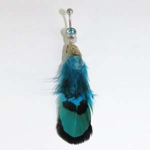 com Belly Ring Feather Turquoise Navel Ring Jeweled Feather 14G Belly 