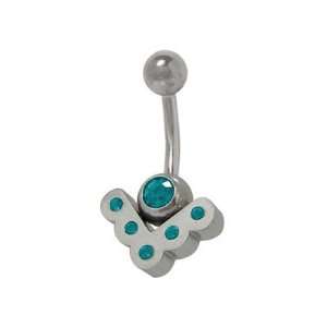   Sterling Silver Vintage Belly Ring with Turquoise Cz Jewels Jewelry