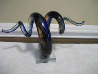 MURANO GLASS ABSTRACT SCULPTURE BLUE/YELLOW  
