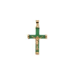  Green Jade Round Crucifix 